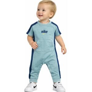 Nike Baby Romper 12M Blue Short Sleeve 1 Pc Swoosh Logo Athletic Jumpsuit Retro